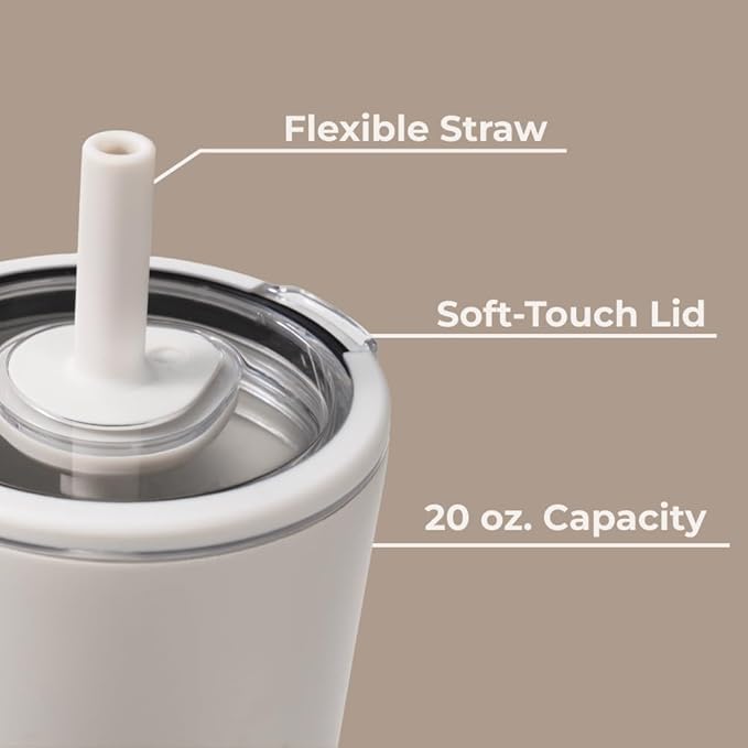HydroJug Everyday Tumbler 20 oz – Ceramic-Lined Insulated Tumbler with Straw and Soft-Touch Lid, Cup Holder Friendly, Double-Wall Vacuum Insulation, Reusable Travel Cup – Linen