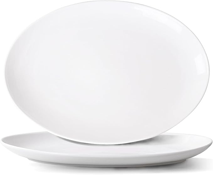 Serving Platters Set of 2 – 15.5 Inch Oval White Serving Platters, Large Porcelain Serving Platter Set for Party, Appetizers, Charcuterie, Sushi & Dessert, Microwave & Dishwasher Safe