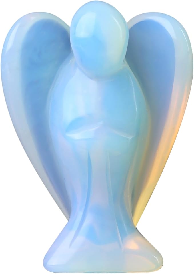 YATOJUZI 2" Opal Moonstones Angels Decor Healing Crystal Polished Natural Stone Sculpture Statue Hand-Carved Figurines Gemstone Energy Reiki Home Room Desk Decoration Guardian Angelfor Women Men