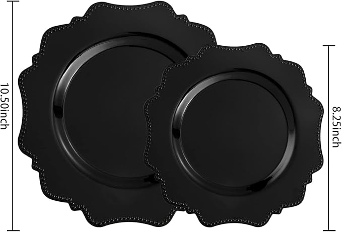 COLOSUS Black Plastic Plates Set,Heavy Duty Black Disposable Plates for 30 guests,Include 30PCS 10.5inch Dinner Plates and 30PCS 8.25 inch Dessert Plates for Party/Wedding/New Year/Birthday