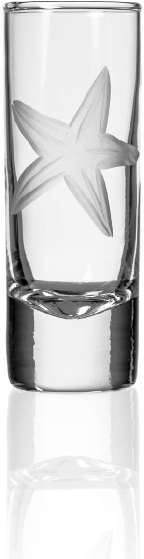 Rolf Glass Starfish Shot Glass | 2.5oz Engraved Glass Cordial | Nautical Sailboat Design | Lead-Free and Diamond-Wheel-Engraved | Made in the USA | Set of 4