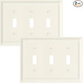 2-Pack Triple Toggle Light Switch Cover Plate, Durable Natural Bamboo Fiber Decorative Switch Plate Covers, Light Almond 3 Gang Wall Plate, Corrosion Resistant