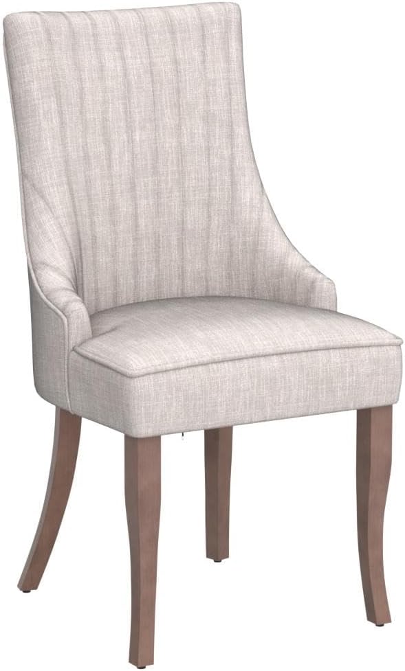 mikibama Linen Dining Chairs Set of 2 Channel Tufted Kitchen Dinner Chair Comfy Fabric Upholstered Accent Chair for Dining Room with Solid Wood Legs (Beige)