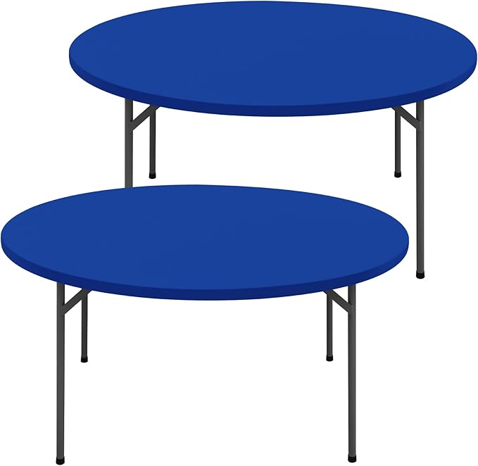 Round Spandex Tablecloth 2 Pack, Elastic Fitted Waterproof Tablecloths for 57"-68" Tables, Stretch Washable Picnic Table Cover for Camping, Dining, Indoor and Outdoor, Blue