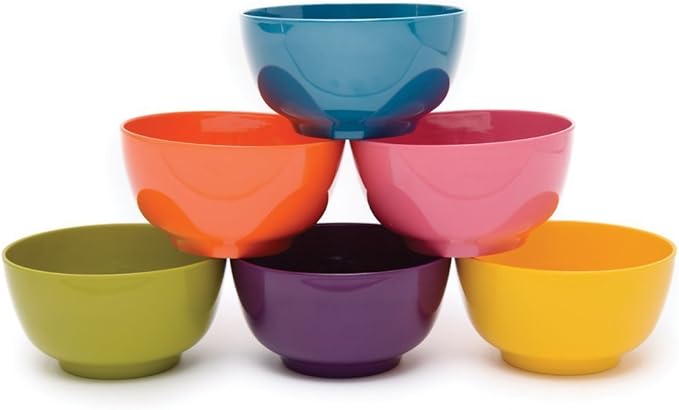 French Bull Melamine Cereal Bowls, Small Serving Bowl -Snack, Pasta, Salad, Rice, Oatmeal, Kids- Shatter Proof, Food Safe, BPA Free, Dishwasher Safe, 5.5”, 22oz, Multicolor, 6-Piece Set