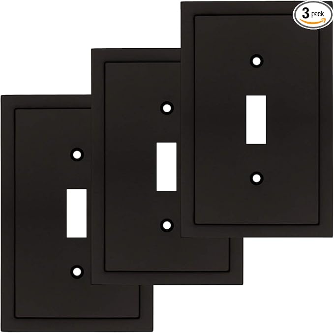 Modern Edge Decorative Wall Plate Switch Plate Outlet Cover, Durable Solid Zinc Alloy (Single Toggle 3PK, Matte Black)