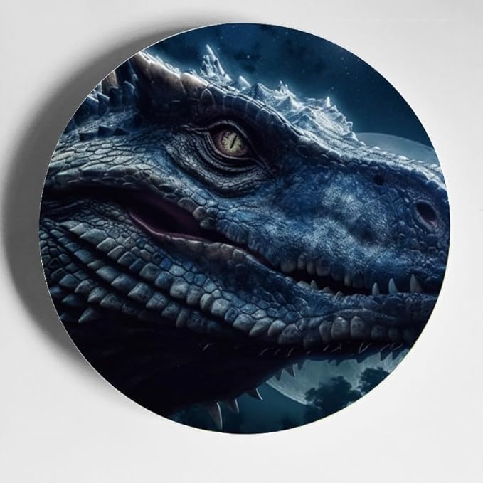 Dinosaur Night Sky Stars 10-inch Ceramic Decorative Plate Suitable for Living Room, Kitchen & Office, with Stand & Wall Mount Option DP-287991294