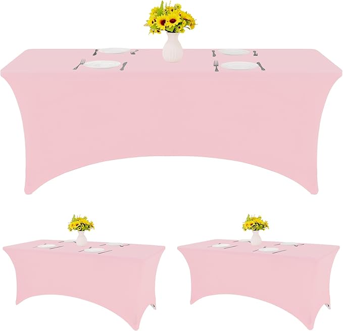HAISIWLKJ 3 Pack Table Cloth 6ft Pink Tablecloths for Rectangle Folding Table Spandex Fitted Stretch Cover Wrinkle Resistant Washable Protector for Party, Wedding, Banquet, Festival.