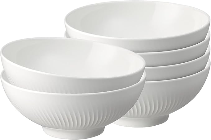 Denby - Arc White Porcelain Cereal Bowls Set of 6 - Dishwasher Safe, Microwave Safe Tableware - Scratch Chip Resistant, 6.7" Soup, Dessert, Ice Cream Bowls For Kitchen