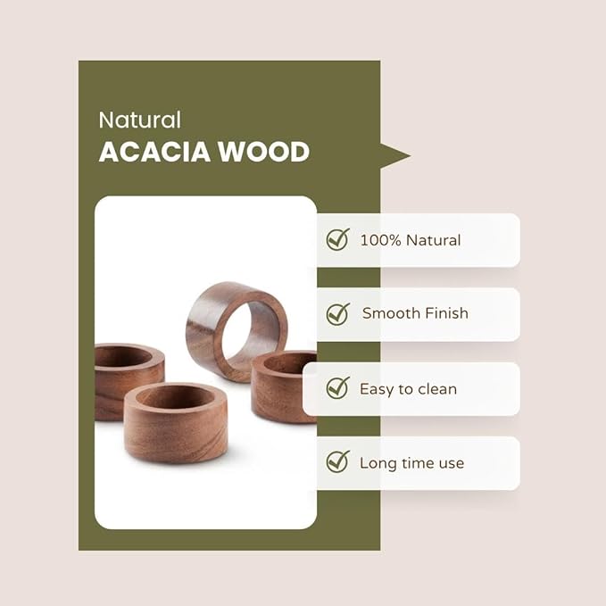 Wood Napkin Rings Set of 12 Napkin Holders Buckles for Dining, Anniversary, Birthday, Dinner, Christmas, Party of Table Setting