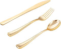WDF 500PCS Gold Plastic Silverware Set Disposable - Gold Cutlery Set Plastic - 250Forks, 125 Spoons, 125 Knives for Birthday Wedding Valentine's Day