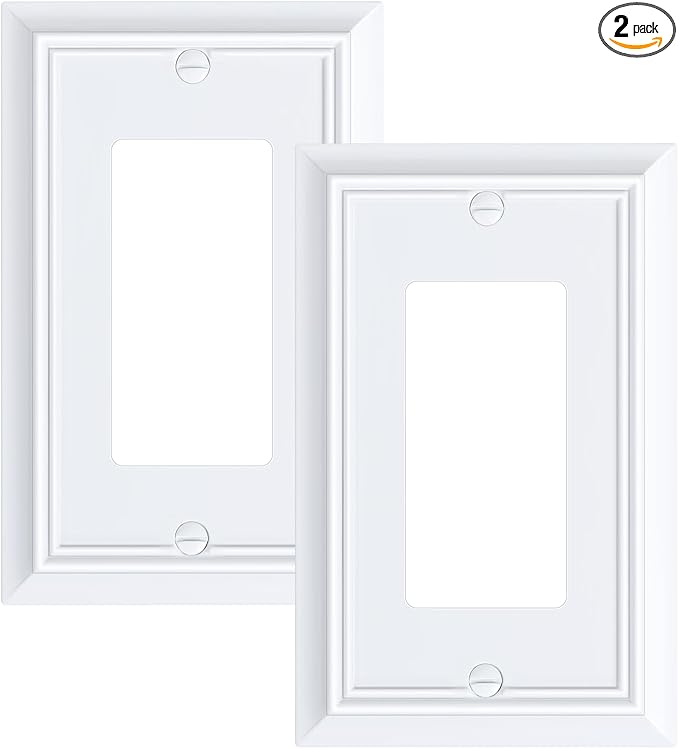 2-Pack Decorator Wall Plate Cover, Pure White Decorative Switch Plates and Outlet Covers, Durable Natural Bamboo Fiber Wall Plates for Electrical Outlets, Receptacle, GFCI Outlet, Dimmer Switch
