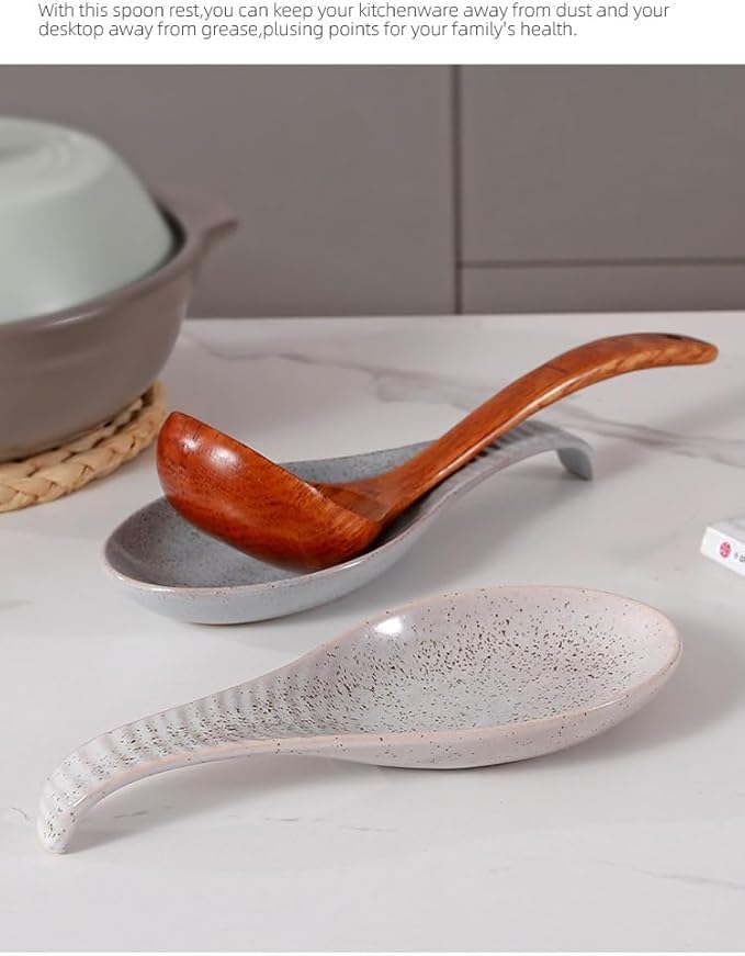 Ceramic Spoon Rest for Stove Top, 9 In, Large Spoon Holder for Kitchen Counter, Farmhouse Porcelain Utensil Rest for Thankgiving Christmas Gift, Dishwasher Safe, Heat-Resistant, Gray Pitting (1 PC)