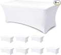 Table Cover for 6 foot Rectangle Tables-8 Pack White Fitted Stretch Tablecloth-Elastic Spandex 6ft Folding Tablecloths for Party, Vendor Booth Display, Banquet Buffet Event, Craft Trade Show