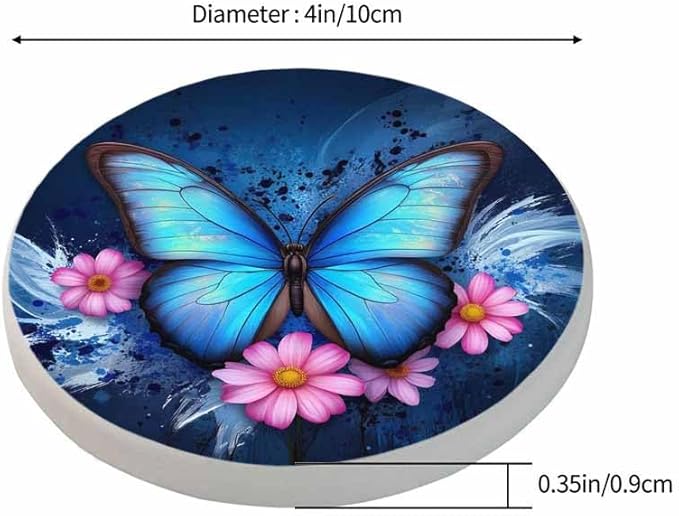 Beautiful Butterfly Table Coasters for Drinks Vintage Splash Ink Floral Pink Bloom 100% Diatomite Home and Dining Room Bar Decor 4 X 4 X 0.35 Inch for Men Women