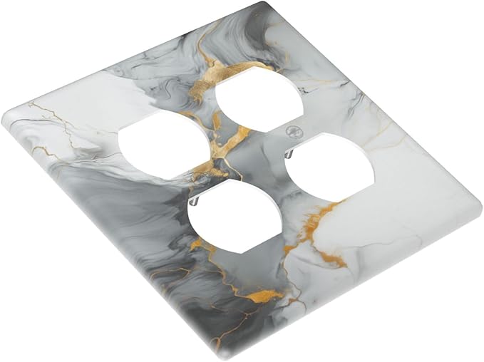 Light Switch Cover Gray/Gold Marble Abstract Modern Luxury 2 Gang Decorative SwitchPlates Double Duplex Wall Plates Switch Plates and Outlet Covers for Bathroom Bedroom Decor