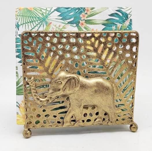 Bronze Elephant Tabletop Napkin Holder | Metal Freestanding Vertical Tissue Paper Servilleta Dispenser Organizer Letter Holder | Home Kitchen Restaurant Hotel Party Dining Table Décor