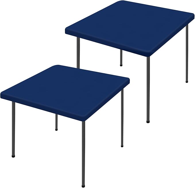 Spandex Picnic Table Cloth 2 Pack, Elastic Fitted Tablecloths for Square Tables, Stretch Washable Patio Table Cover for Outdoor, Camping, Banquet and Parties (Navy, 34"x34")