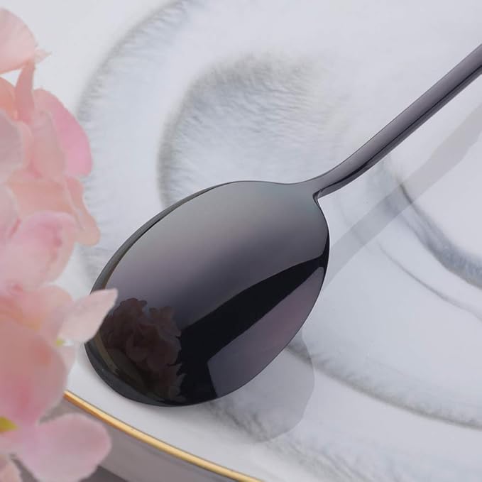 Buyer Star 5-pieces Black Dinner Table Spoons 8-Inch Stainless Steel Metal Korean Soup Spoons
