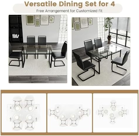 Glass Dining Table Set for 4, Modern Rectangle Dining Table Set for 4, Kitchen Table and Chairs Set for 4 Suitable Living Room,Kitchen,Small Apartment