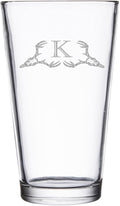 Hat Shark Deer Skull Letter Monogram Pint Beer Glass, 16 oz, Clear, A-Z Initials (1, Letter K)
