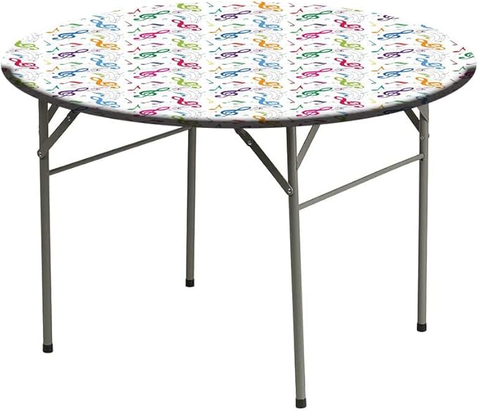 Small Round Tablecloth, Music Decor Washable Polyester Table Cloth for, Notes on Circle Shape Geometric Background Carnival, Fit Round Tables 44inch Diameter, for Dinner Kitchen Party Decoration