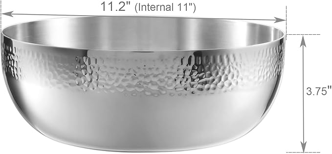 150oz Stainless Steel Hammered Salad Bowl, Large Fruit Popcorn Serving Bowl