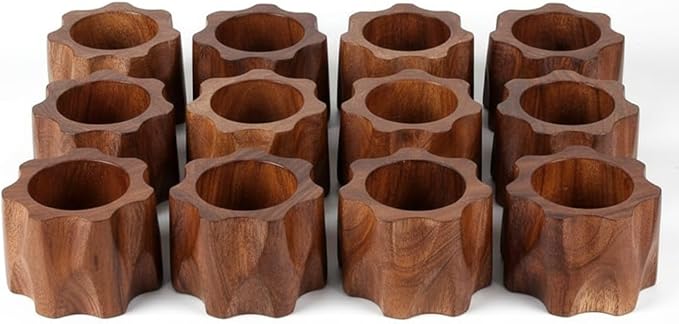 Napkin Rings, Wood Napkin Rings Napkin Holders Buckles for Dining, Anniversary, Birthday, Dinner, Christmas, Party of Table (Brown Mango Set of 12)