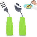 Adaptive Utensils for Hand Tremors,Weighted Utensils with Non-Slip Handle to Easy Grip for Elderly Use (Right Hand 1pc Fork+1 pc Spoon=2 pcs,Green)