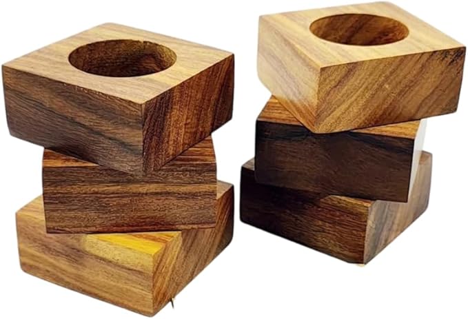 Handmade Wooden Square Napkin Ring Made by Artisan Beautifully Crafted and Designed in India Set of 4