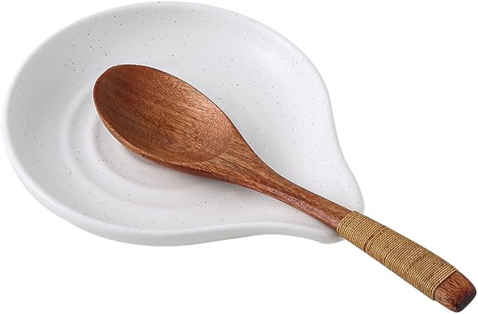 6-Inch Ceramic Spoon Rest - Heat Resistant, Non-Slip for Kitchen Utensils, Spoon Holder Stovetop, Dishwasher Safe - Elegant Spiral Design White, New Year Housewarming Gift