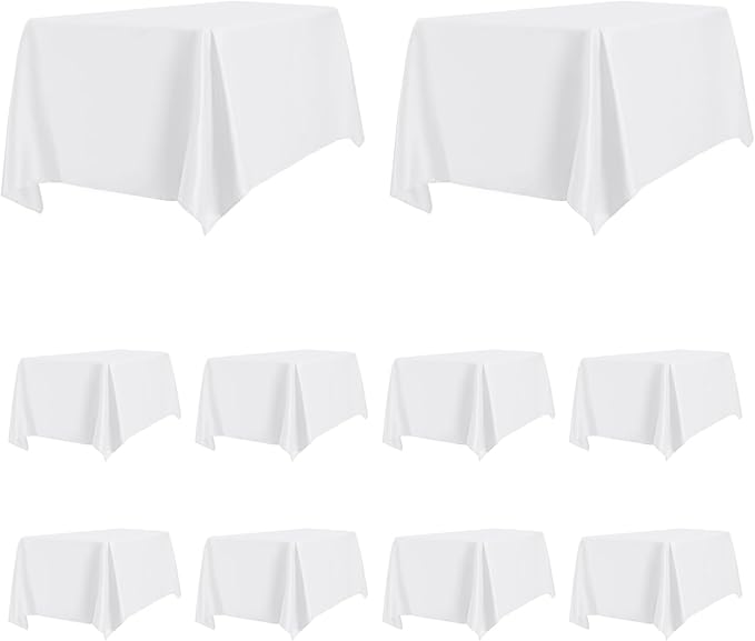 PureFit 10 Pack Rectangle White Table Cloths 60 x 126 Inch for 6Ft Tables, Stain and Wrinkle Resistant Table Linens for Home Use, Wedding, Party, Banquet and Camping