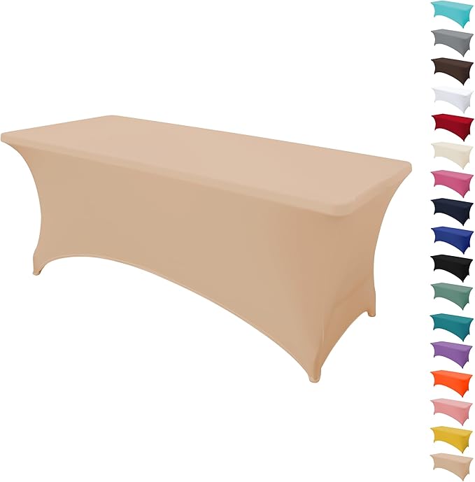 8FT Table Cloth for Rectangular Fitted Events Stretch Champagne Table Covers Washable Spandex Tablecloth Protector for Party, Wedding, Cocktail, Banquet, Festival