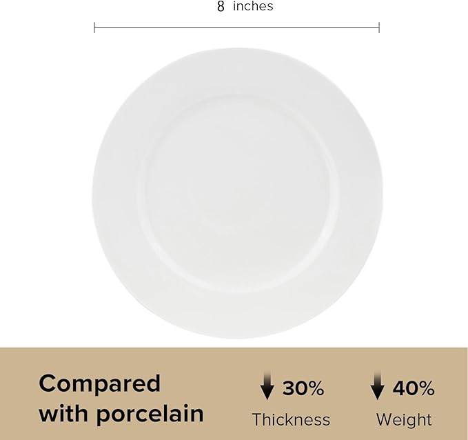 Fine Bone China Dessert Plates 6-Piece, Cake Plate, Side Plate 8 Inches, Fine Glaze With Pure White Color Sturdy and Durable, Thin Thickness and Light Weight, Microwave and Dishwasher Safe