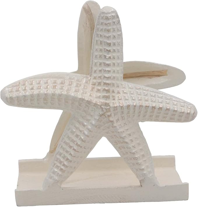 THDC Nautical Napkin Holder, Lunch, Dinner, Nautical Collection Napkin Holder, Made of Metal (Star Distressed Off-White)