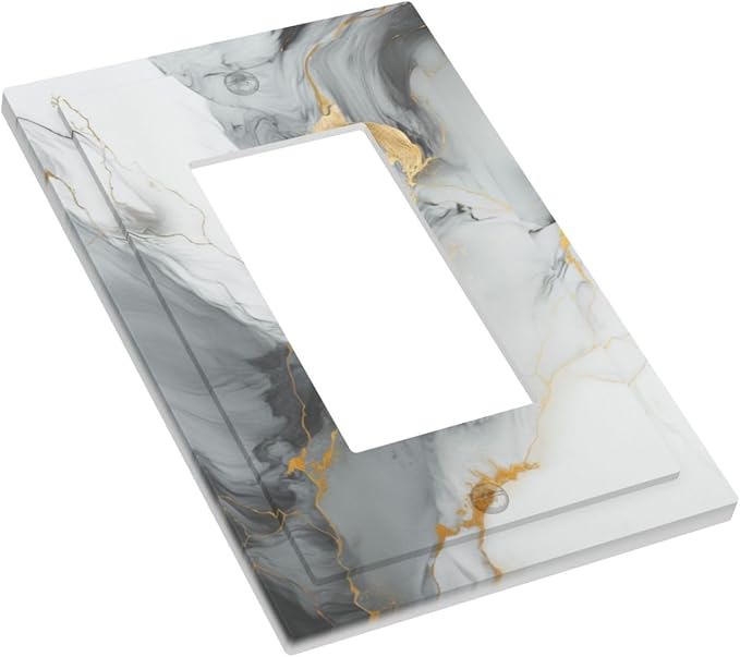 Outlet Covers Gray/Gold Marble Abstract Modern Luxury 1 Gang Wall Plate Single Rocker Light Switch Cover Decorative GFCI Receptacle Electrical Switchplate for Bathroom Bedroom Decor（2 Pack）