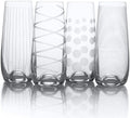 Mikasa Cheers Stemless Flutes, Set of 4-7.5 Oz Crystal Champagne Glasses with Playful Dot, Line & Swirl Designs - Unique Toasting Glassware for Sparkling Wine & Cocktails, Lead-Free