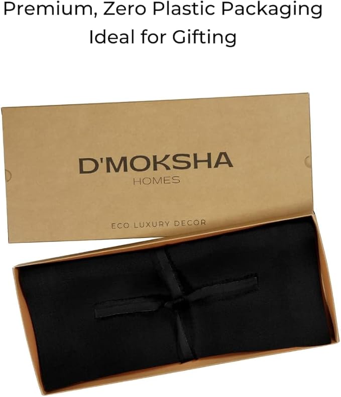 D'Moksha Homes Linen Black Table Runner 60 Inches - 100% Pure Linen Short Table Runner 14 x 60 Inch for Coffee Tables, Dresser, Spring, Easter - Machine Washable