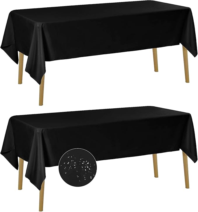 Fokitut 2 Pack Waterproof Rectangle Tablecloth, 60x120 Inch,Stain Resistant and Wrinkle Polyester Table Cloth, Fabric Table Cover for Kitchen Dining, Wedding, Party, Holiday Dinner-Black