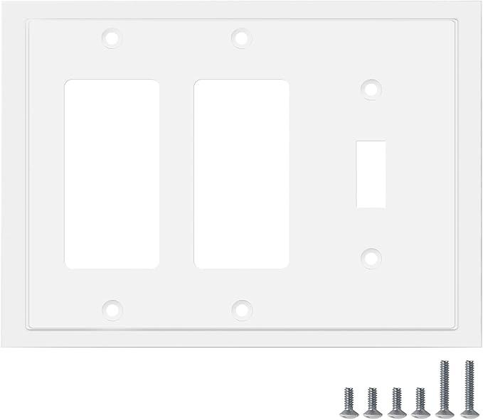 Henne Bery Modern Edge Decorative Wall Plate Switch Plate Outlet Cover, Durable Solid Zinc Alloy (Single Toggle/Double Decorator, White)