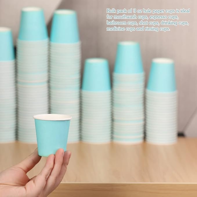Wuadua 200 Pack 3 oz Blue Espresso Paper Cups - Sturdy and Leak-Proof for Parties, Events, Office, Home Use Disposable Mouthwash Cups - Ideal for Hot/Cold Drinks, Smooth Rim Design, Eco-Friendly