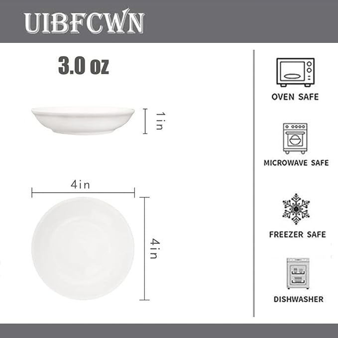 UIBFCWN 3 Oz Ceramic Dipping Bowls, Soy Sauce Dishes Set of 30, Dipping Sauce Cups/Bowls/Dishes for Kitchen, Mini Appetizer Plates for Condiment Sushi Ketchup BBQ Party, 4 Inch