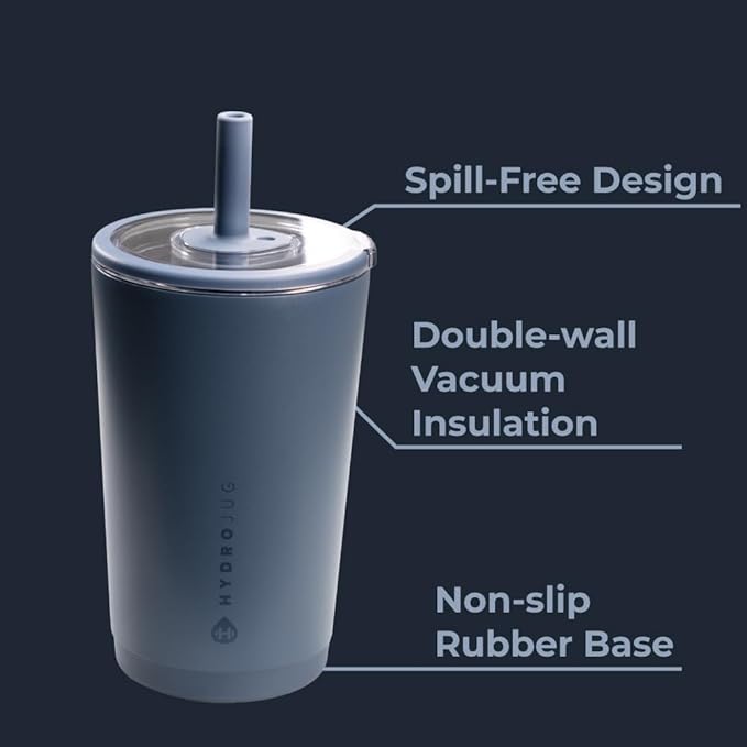 HydroJug Everyday Tumbler 14 oz – Ceramic-Lined Insulated Tumbler with Straw and Soft-Touch Lid, Cup Holder Friendly, Double-Wall Vacuum Insulation, Reusable Travel Cup – Cascade