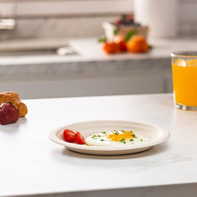 GUSTO [7 Inch-125 Pack Heavy-Duty Kraft Paper Plates, 100% Compostable, Biodegradable, Disposable Sugarcane - Brown Unbleached (Formerly Comfy Package)