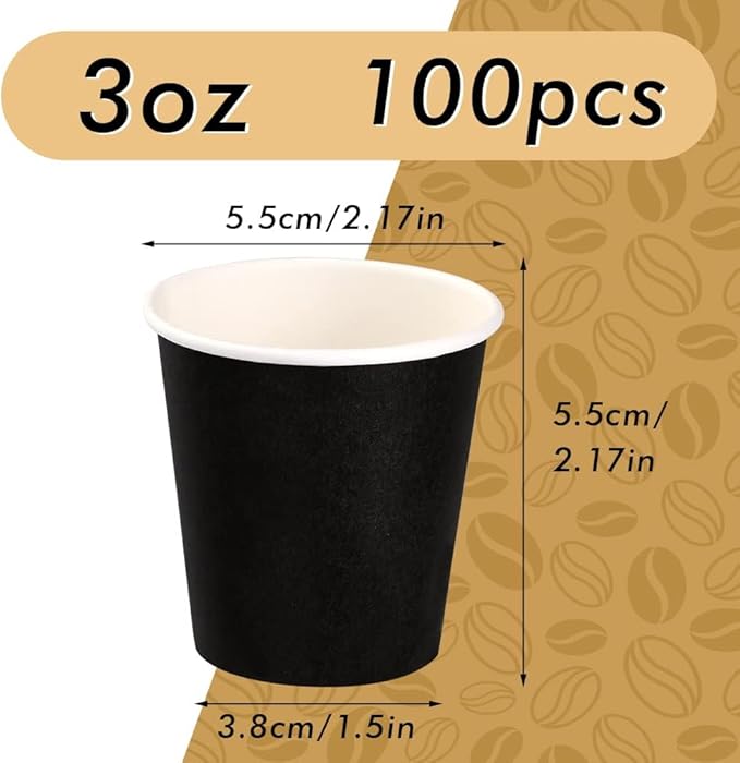 Wuadua 100 Pack 3 oz Black Disposable Paper Cups - Sturdy and Leak-Proof for Parties, Events, Office, Home Use Disposable Mouthwash Cups - Ideal for Hot/Cold Drinks, Smooth Rim Design, Eco-Friendly