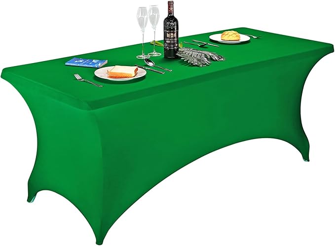 LZY Spandex Table Covers 6 Feet, Stretch/Fitted Table Covers for 6 Feet Folding Table, Rectangular Spandex Table Cloths for Wedding Party or Event (6FT-2PCS, Emerald)