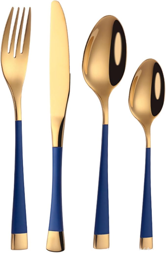Blue-Gold Silverware ZILNEHZ Flatware Set for 4 Stainless Steel Cutlery Set Elegance Luxury Tableware Set Forks and Spoons Utensil Sets for Home Restaurant Dishwasher Safe
