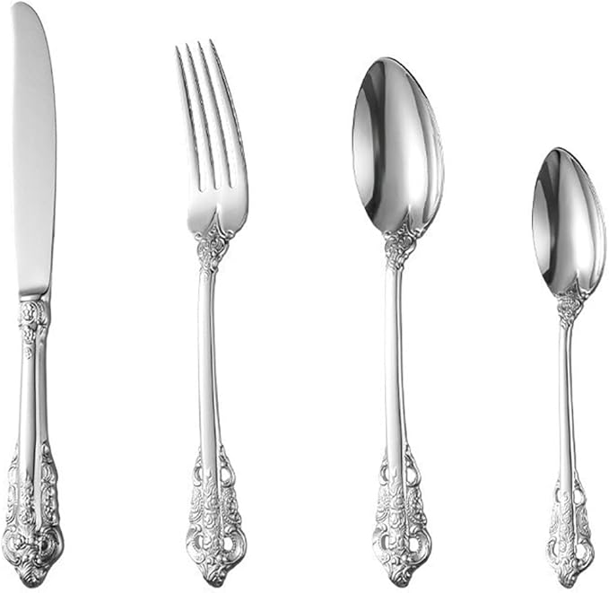 Silverware Set for 8 Durable 18/10 Stainless Steel Flatware Set Palace Style Modern Cutlery Utensils Set 32 Piece Include Knives Forks and Spoons Tableware Set for Home Kitchen Restaurant