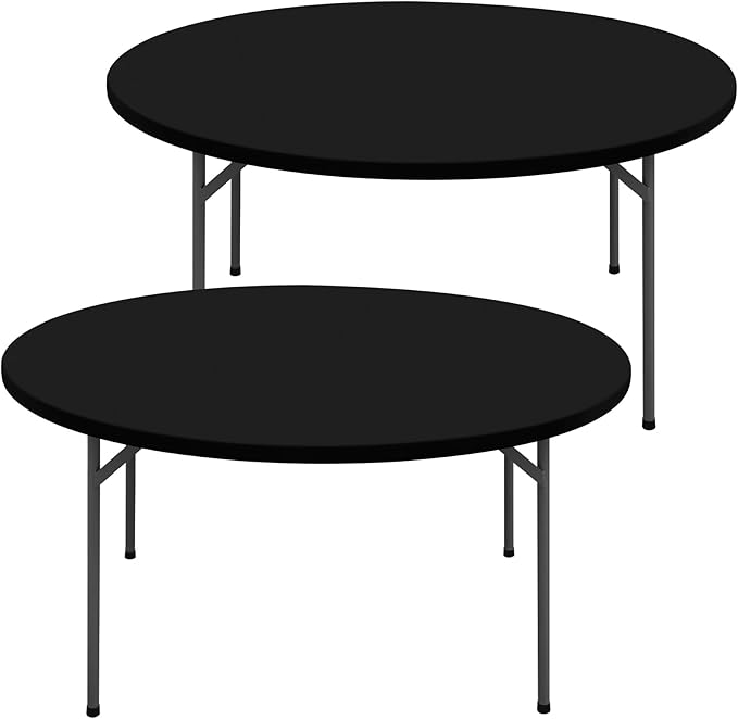 Round Spandex Tablecloth 2 Pack, Elastic Fitted Waterproof Tablecloths for 57"-68" Tables, Stretch Washable Picnic Table Cover for Camping, Dining, Indoor and Outdoor, Black
