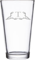 Hat Shark Deer Skull Letter Monogram Pint Beer Glass, 16 oz, Clear, A-Z Initials (1, Letter T)
